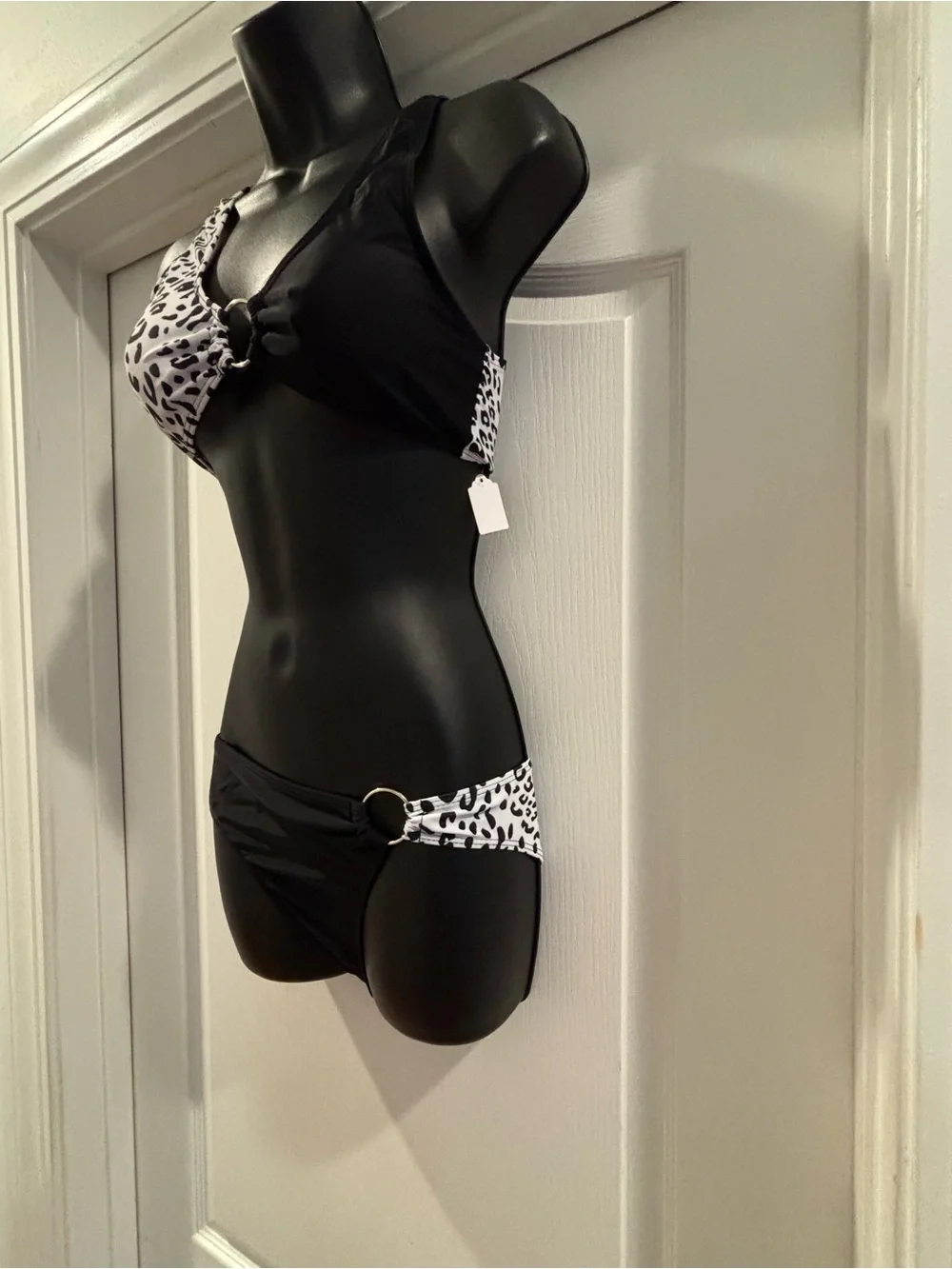 Leopard Print Black & White Bikini Top and Bottom Set